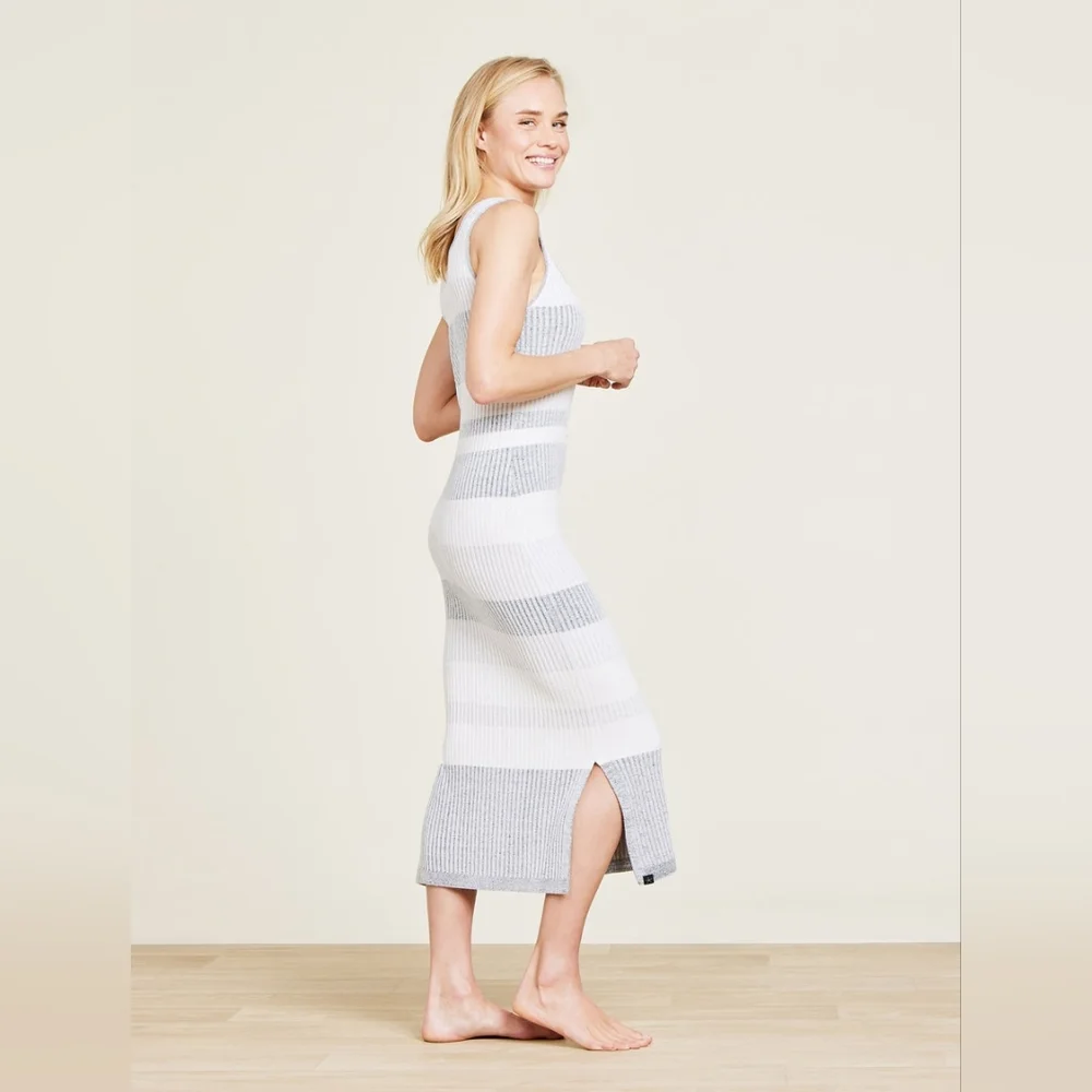 Barefoot Dreams Cozychic Ultra Lite Striped Maxi Dress - Heathered Gray - Size S - Picture 3 of 7